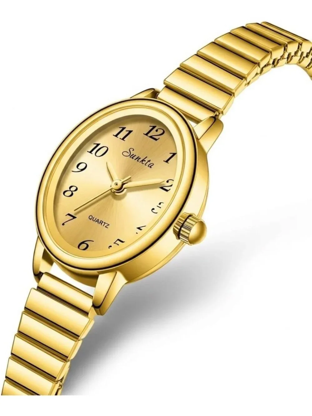 Women's All Gold Easy Read Oval Dial Analog Stainless Steel Bracelet Wrist Watch